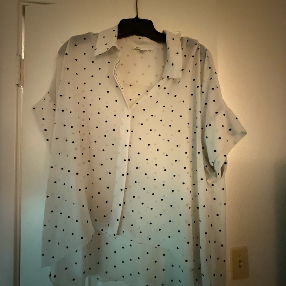 DR2 White Button-Down Shirt with Black Polka Dots